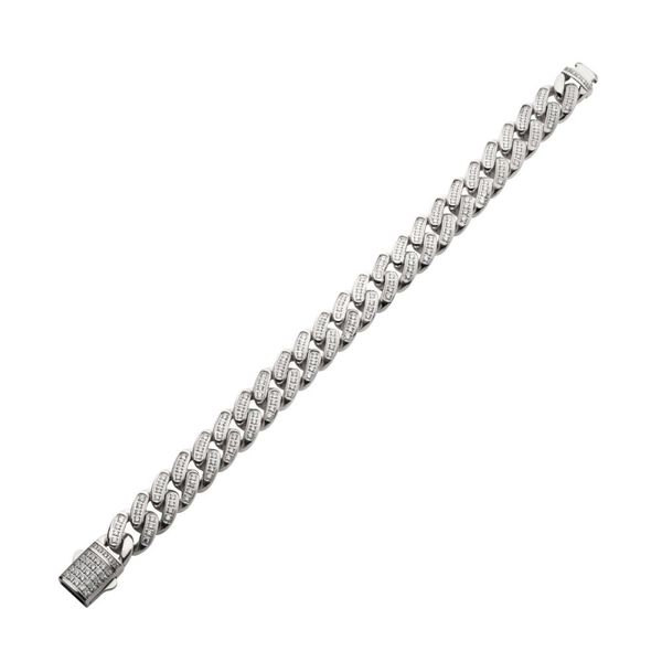 12mm Steel Miami Cuban Chain Bracelet with CNC Precision Set Full Clear Cubic Zirconia Double Tab Box Clasp Image 2 Mueller Jewelers Chisago City, MN