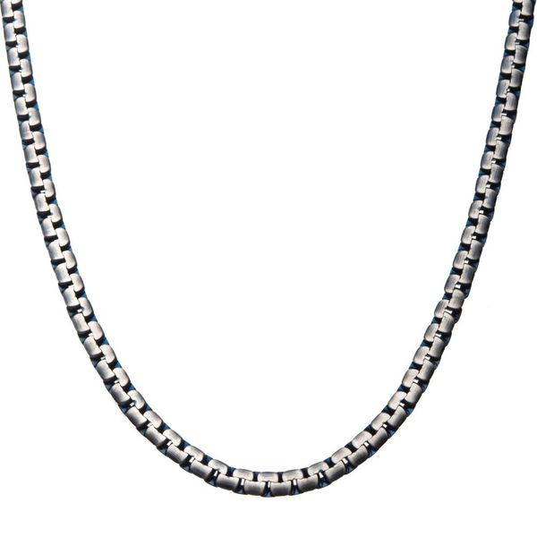 Matte Steel & Blue Plated Reversible Curb Chain Colossi Necklace Image 2 Ask Design Jewelers Olean, NY