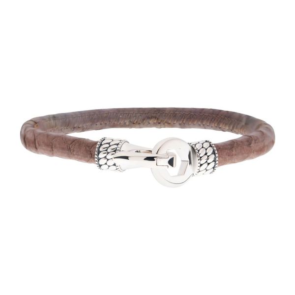 Brown Soft Python Snake Leather Bracelet with Hinged Polished Finish 925 Sterling Silver Clasp Daniel Jewelers Brewster, NY