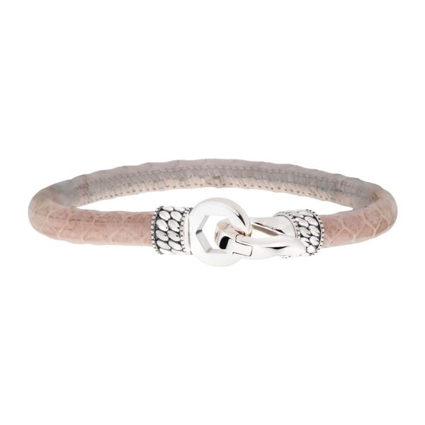 Light Tan Soft Python Snake Leather Bracelet with Hinged Polished Finish 925 Sterling Silver Clasp Mitchell's Jewelry Norman, OK