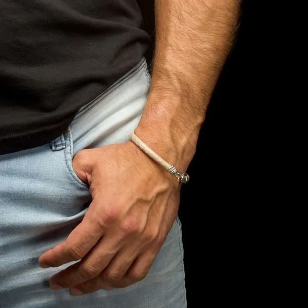 Light Tan Soft Python Snake Leather Bracelet with Hinged Pol