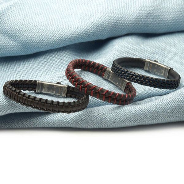 Black & Blue Braided Leather Bracelet with Dual Release 925 Sterling Silver Clasp Image 4 Alexander Fine Jewelers Fort Gratiot, MI