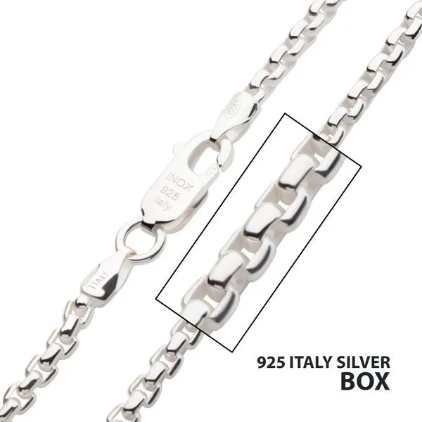 2.6mm 925 Italy Silver Polished Finish Box Chain Necklace wi, Crews  Jewelry