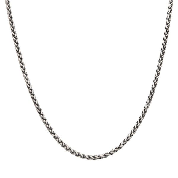 4mm 925 Italy Silver Black Rhodium Plated Brushed Satin Finish Wheat Chain Necklace Image 2 Tipton's Fine Jewelry Lawton, OK