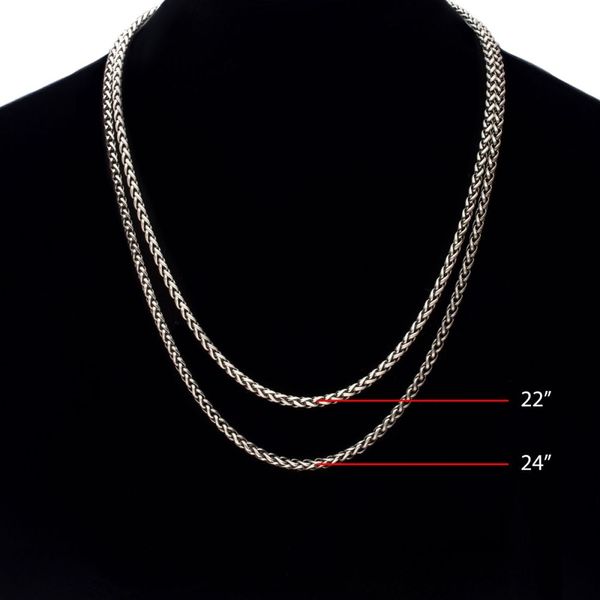 4mm 925 Italy Silver Black Rhodium Plated Brushed Satin Finish Wheat Chain Necklace Image 4 Lewis Jewelers, Inc. Ansonia, CT