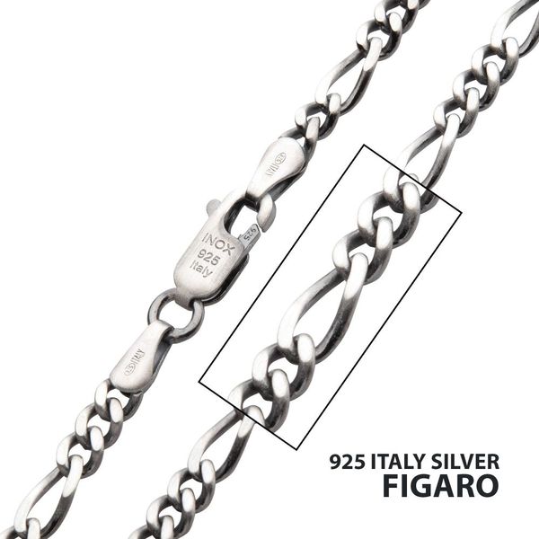 3.6mm 925 Italy Silver Black Rhodium Plated Brushed Satin Finish Figaro Chain Necklace Thomas A. Davis Jewelers Holland, MI