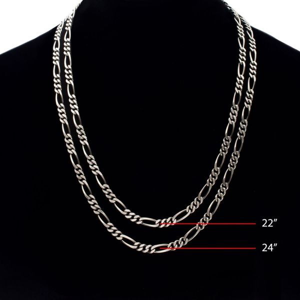 5.5mm 925 Italy Silver Black Rhodium Plated Brushed Satin Finish Figaro Chain Necklace Image 4 Thomas A. Davis Jewelers Holland, MI