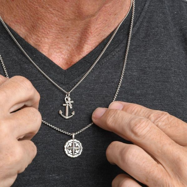 925 Silver Oxidized Anchor & Cross Duo Pendant with Chain