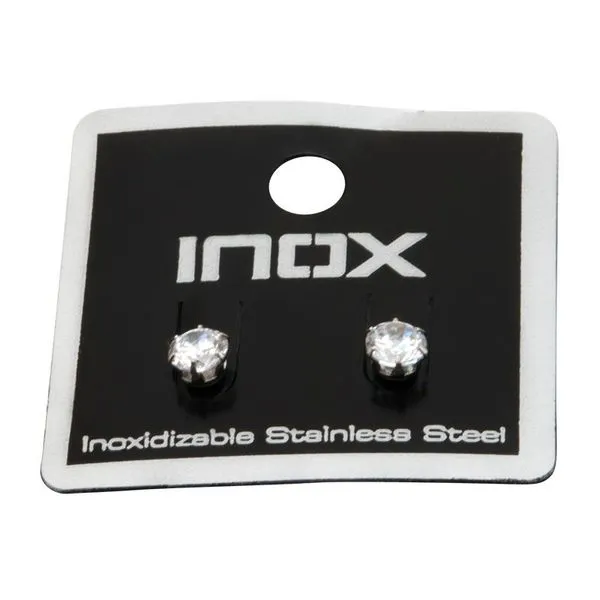 Prong Set Clear CZ Steel Stud Earrings (Unisex) SSE712-6