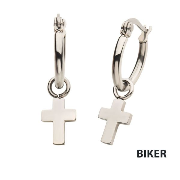 INOX Stainless Steel Hoop with Cross Dangle Earrings SSEH112