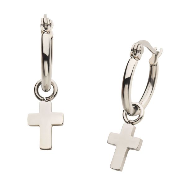 Stainless Steel Hoop with Cross Dangle Earrings Carroll / Ochs Jewelers Monroe, MI