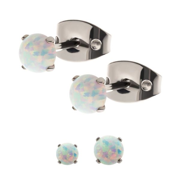 20g Titanium Post & Butterfly Back with 4-Prong Set Opal Stud Earrings Carroll / Ochs Jewelers Monroe, MI