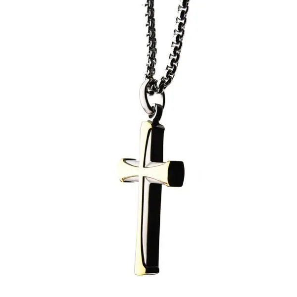 Stainless Steel Gold IP Apostle Cross Pendant with Chain, Spath Jewelers