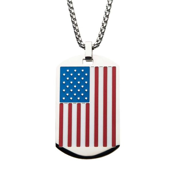 American Flag Enamel Dog Tag Pendant with Chain Milano Jewelers Pembroke Pines, FL