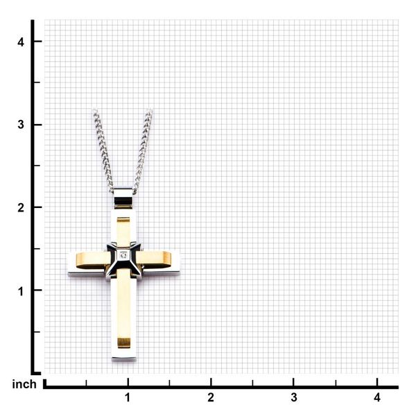 Stainless Steel and Gold IP Two Layer Cross with 3.6m Diamond Cut Pendant Image 3 Morin Jewelers Southbridge, MA