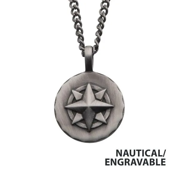 Gun Metal IP Engravable Compass Medallion Pendant with Chains for Grads