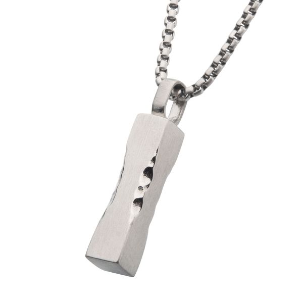 Matte Steel Chiseled Engravable Drop Pendant with Box Chain Image 2 Ritzi Jewelers Brookville, IN