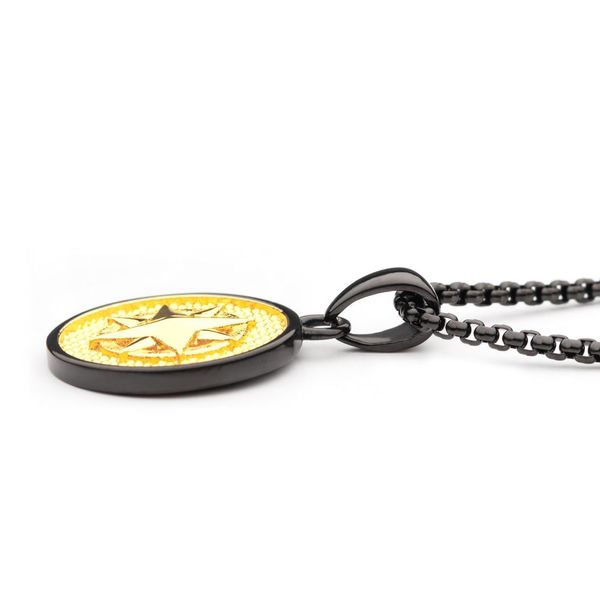 18Kt Gold IP Wayfinder Compass Medallion Pendant with Black IP Box Chain Image 3 Banks Jewelers Burnsville, NC