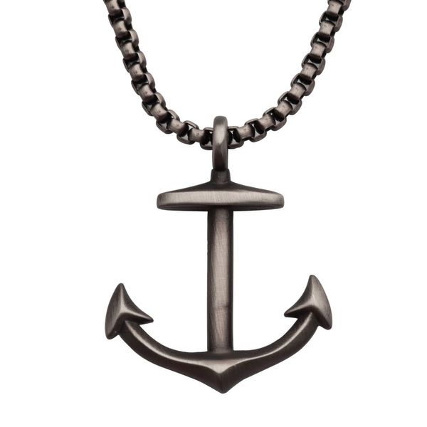 Gun Metal IP Anchor Pendant with Box Chain Mueller Jewelers Chisago City, MN
