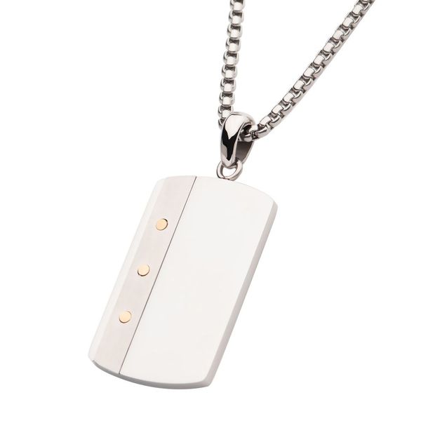 Stainless Steel Riveted Double Finish Dog Tag Pendant with Box Chain Image 2 Ken Walker Jewelers Gig Harbor, WA