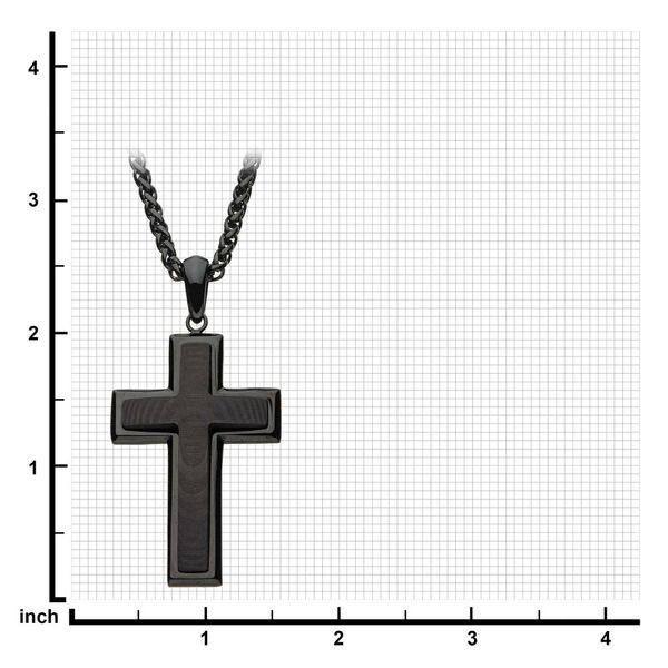 Stainless Steel in Black Carbon Fiber Cross Pendant with Black Spiga Chain Image 4 Mueller Jewelers Chisago City, MN