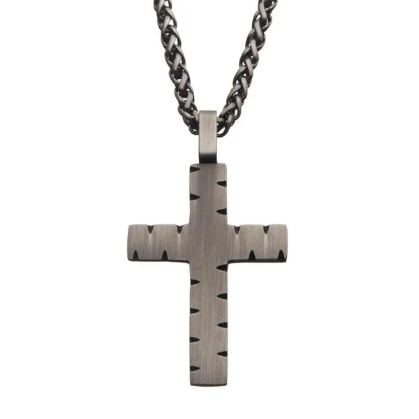 Stainless Steel & Gun Metal IP Chiseled Cross Pendant with G | Morin ...