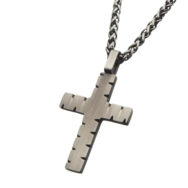 Stainless Steel & Gun Metal IP Chiseled Cross Pendant with G | Morin ...