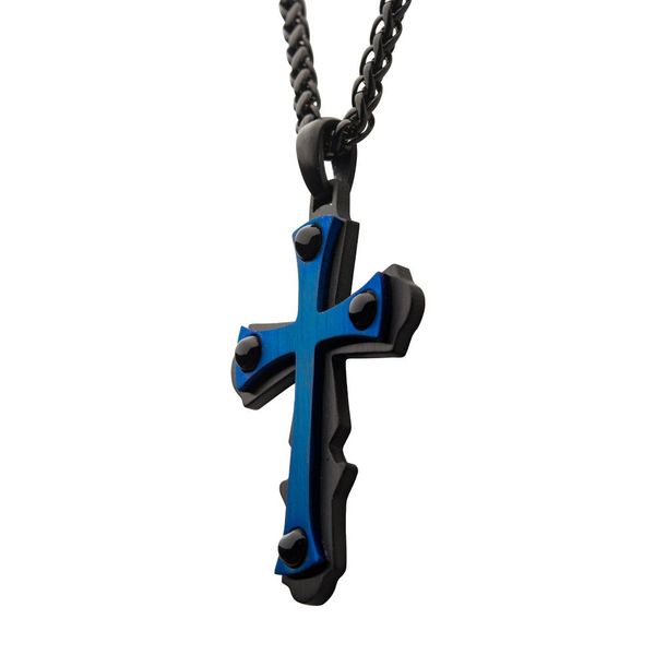 Blue Plated with Black Cross Pendant, with Black Plated Wheat Chain Image 3 Morin Jewelers Southbridge, MA