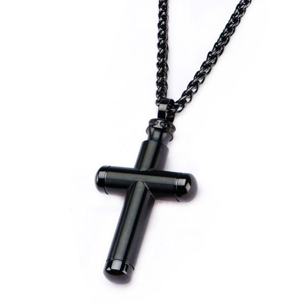 Stainless Steel Black IP Gunmetal Bullet Cross Pendant with Chain Daniel Jewelers Brewster, NY