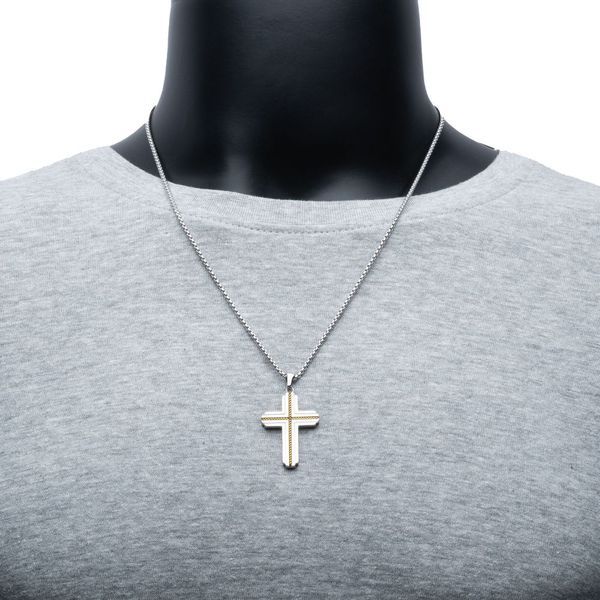 Mens Stainless Steel Double Layer Cross Pendant Necklace, Color: White -  JCPenney