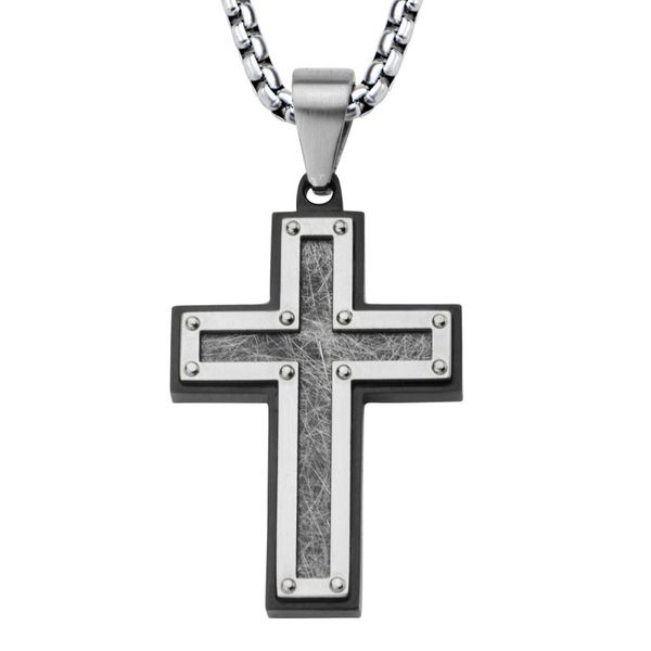 Textured Black Plated Cross Pendant with Chain Ritzi Jewelers Brookville, IN
