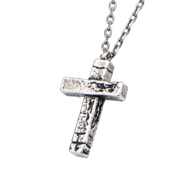 Inox Engraved Black Steel Wood Cross Pendant