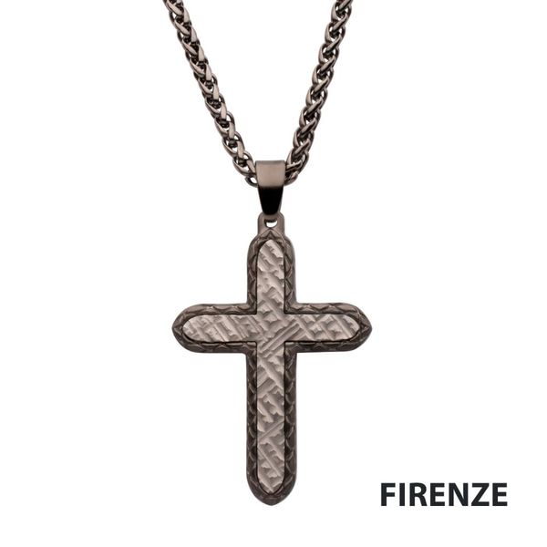 Gun Metal IP Stainless Steel Chiseled Bold Cross Firenze Pendant with Wheat Chain Mueller Jewelers Chisago City, MN