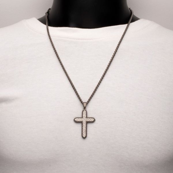 Gun Metal IP Stainless Steel Chiseled Bold Cross Firenze Pendant with Wheat Chain Image 5 Mueller Jewelers Chisago City, MN
