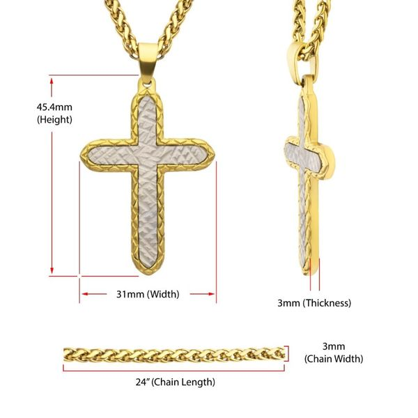 18K Gold IP Stainless Steel Chiseled Bold Cross Firenze Pend | Mueller ...