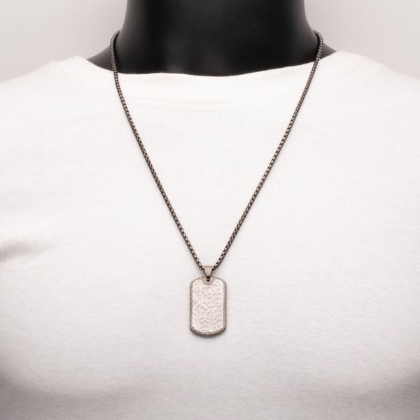 Gun Metal IP Stainless Steel Chiseled Bold Tag Firenze Pendant with Wheat Chain Image 5 Mueller Jewelers Chisago City, MN