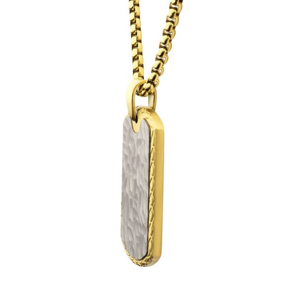 18K Gold IP Stainless Steel Chiseled Bold Tag Firenze Pendant with Box Chain Image 3 Spath Jewelers Bartow, FL