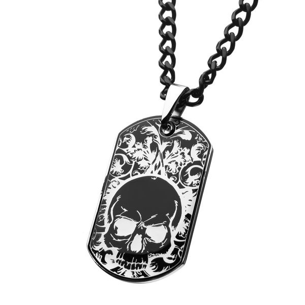 Skull Necklace, Skull Dog Tag Pendant, Mens Necklace, Skull and