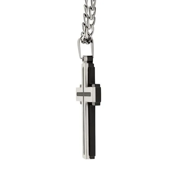 Inox Engraved Black Steel Wood Cross Pendant