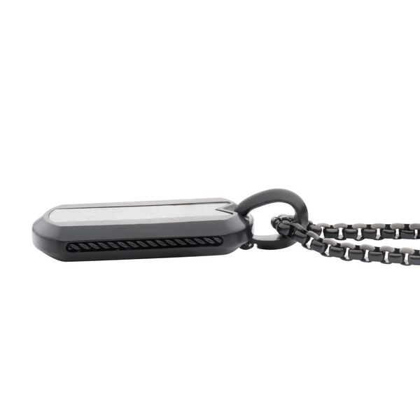 Meteorite Inlay Dog Tag Pendant with Black IP Box Chain Image 3 Cellini Design Jewelers Orange, CT