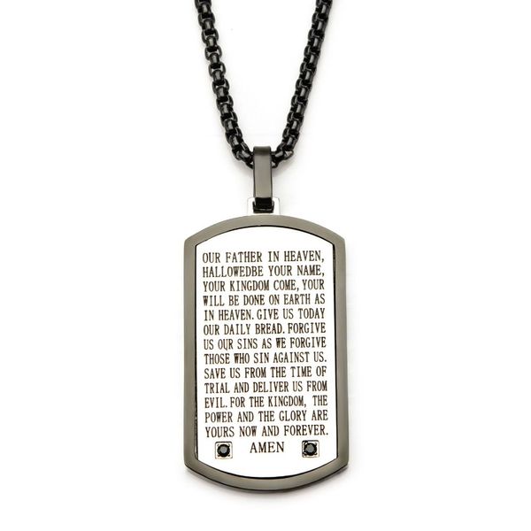 Black Plated with Lord's Prayer & Black CZ Gem Dog Tag Pendant with Chain Spath Jewelers Bartow, FL