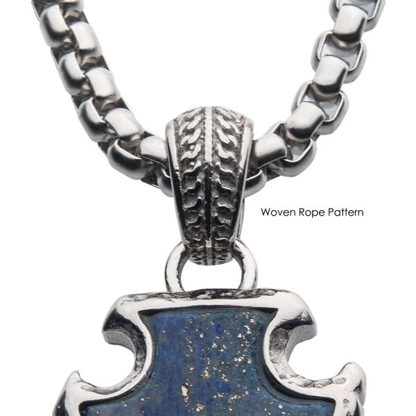 Lapis Lazuli Stone with Polished Steel Frame Pendant with Polished Steel Box Chain Image 4 Morin Jewelers Southbridge, MA