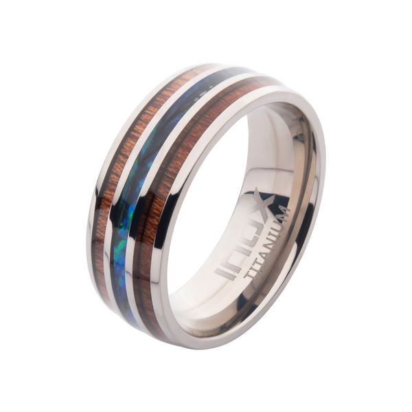 Titanium Wood & Shell Inlay Ring Wesche Jewelers Melbourne, FL