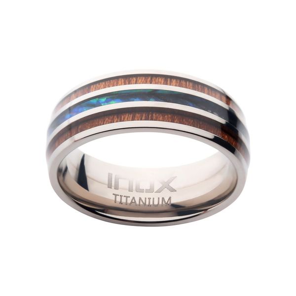 Titanium Wood & Shell Inlay Ring Image 2 Banks Jewelers Burnsville, NC
