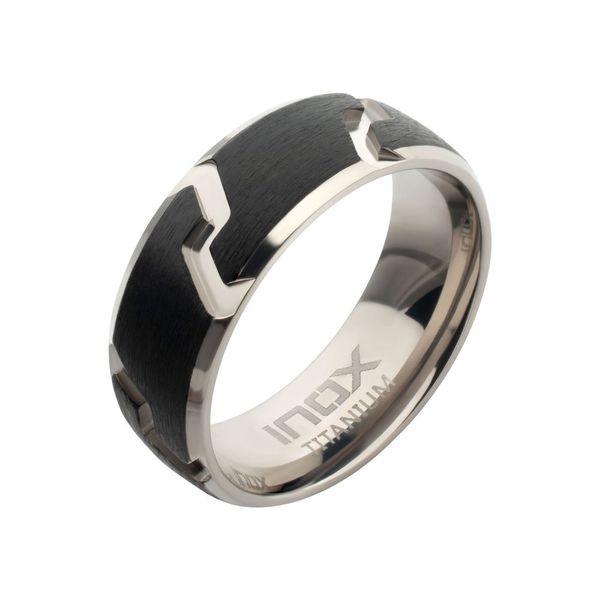 Black IP Titanium Tread Pattern Ring with Half Sizes Ware's Jewelers Bradenton, FL