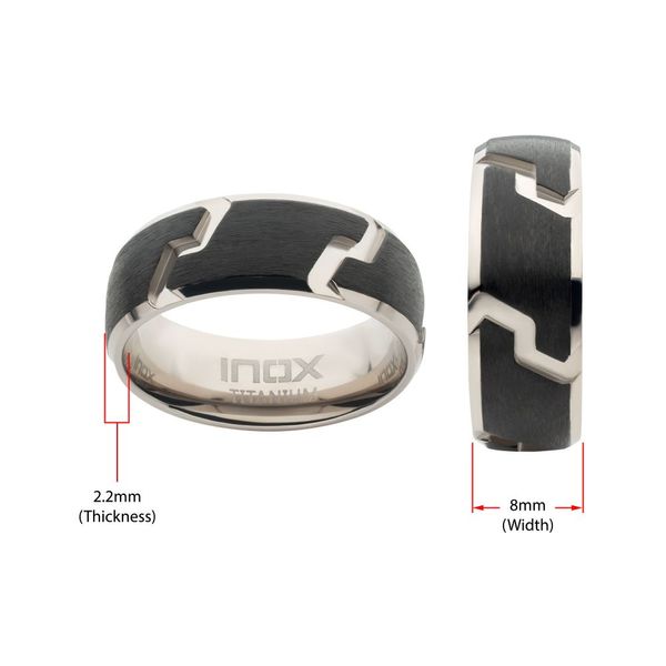 Black IP Titanium Tread Pattern Ring with Half Sizes Image 4 Lewis Jewelers, Inc. Ansonia, CT