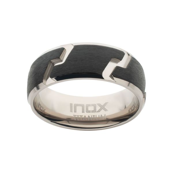 Black IP Titanium Tread Pattern Ring with Half Sizes Image 2 Carroll / Ochs Jewelers Monroe, MI