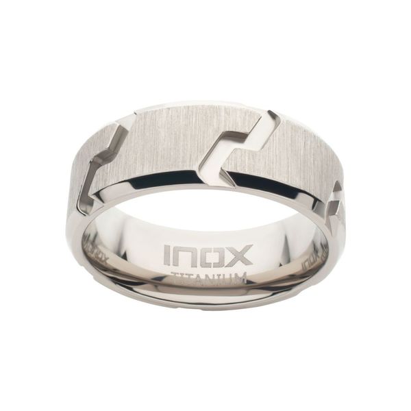 Titanium Tread Pattern Ring with Half Sizes Image 2 Banks Jewelers Burnsville, NC