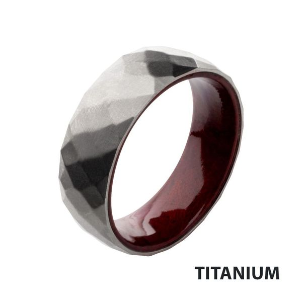 Titanium & Redwood Matte Finish Mosaic Comfort Fit Ring Peran & Scannell Jewelers Houston, TX