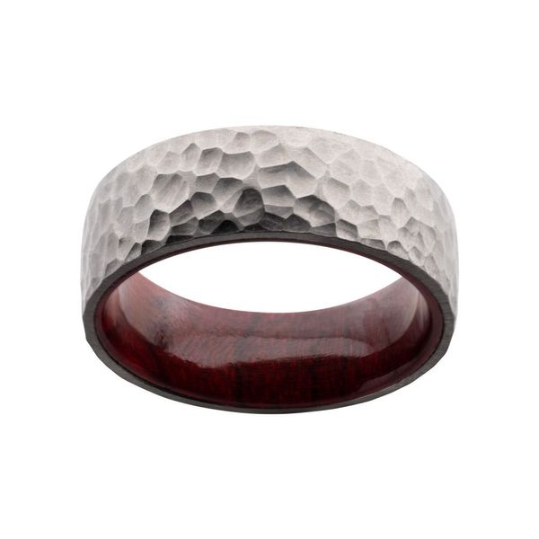 Titanium & Redwood Matte Finish Hammered Comfort Fit Ring Image 2 Wesche Jewelers Melbourne, FL